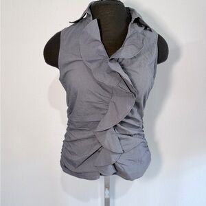 New York & Company Gray Ruffle Front Sleeveless Blouse Stretch Top